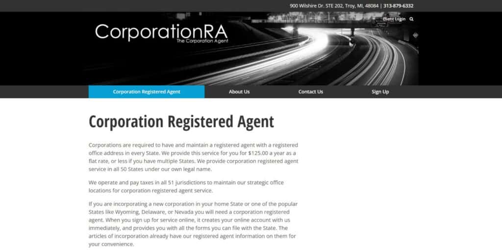 CorporationRA - registered agent service in Michigan
